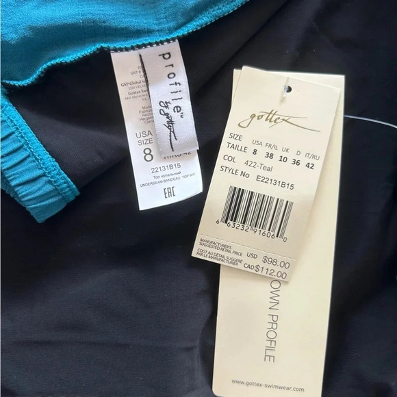 Gottex Cote D' Azur Teal Bandeau Convertible Sz 8 Tankini Top - Picture 7 of 7